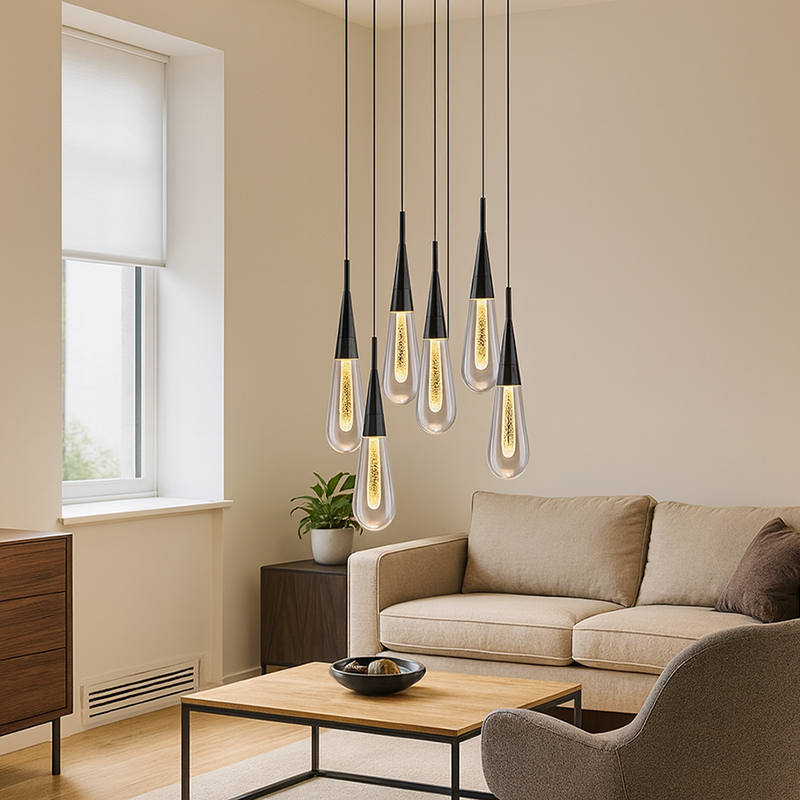 Modern Aluminum and Glass LED Droplet Chandelier for Dining Room