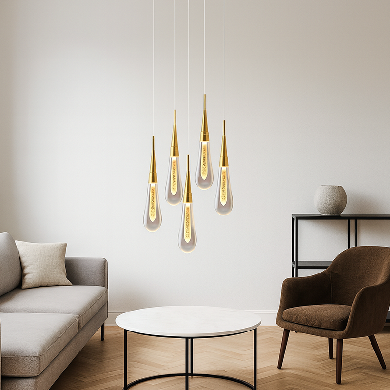 Modern Aluminum and Glass LED Droplet Chandelier for Dining Room