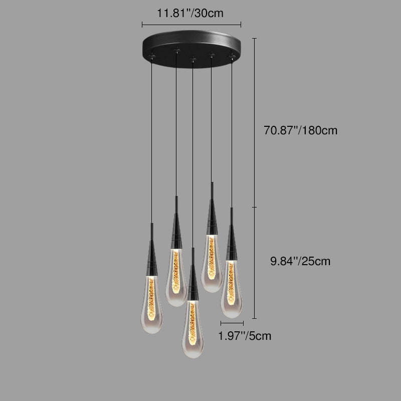 Modern Aluminum and Glass LED Droplet Chandelier for Dining Room
