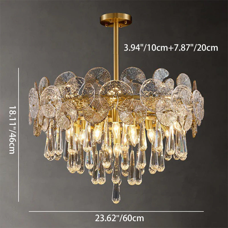 Elegant Copper & Crystal Round Teardrop Chandelier for Living Room