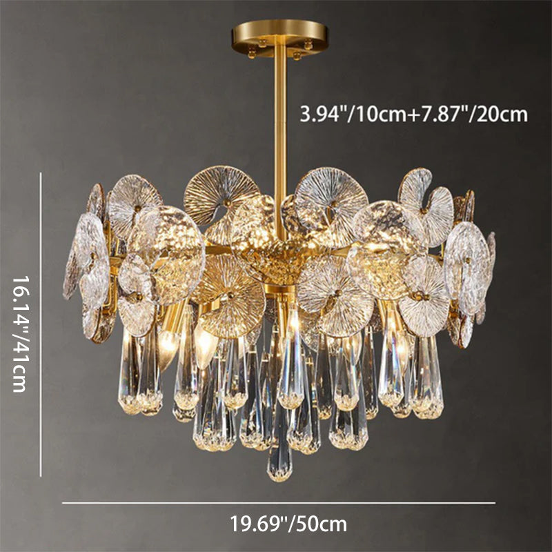 Elegant Copper & Crystal Round Teardrop Chandelier for Living Room