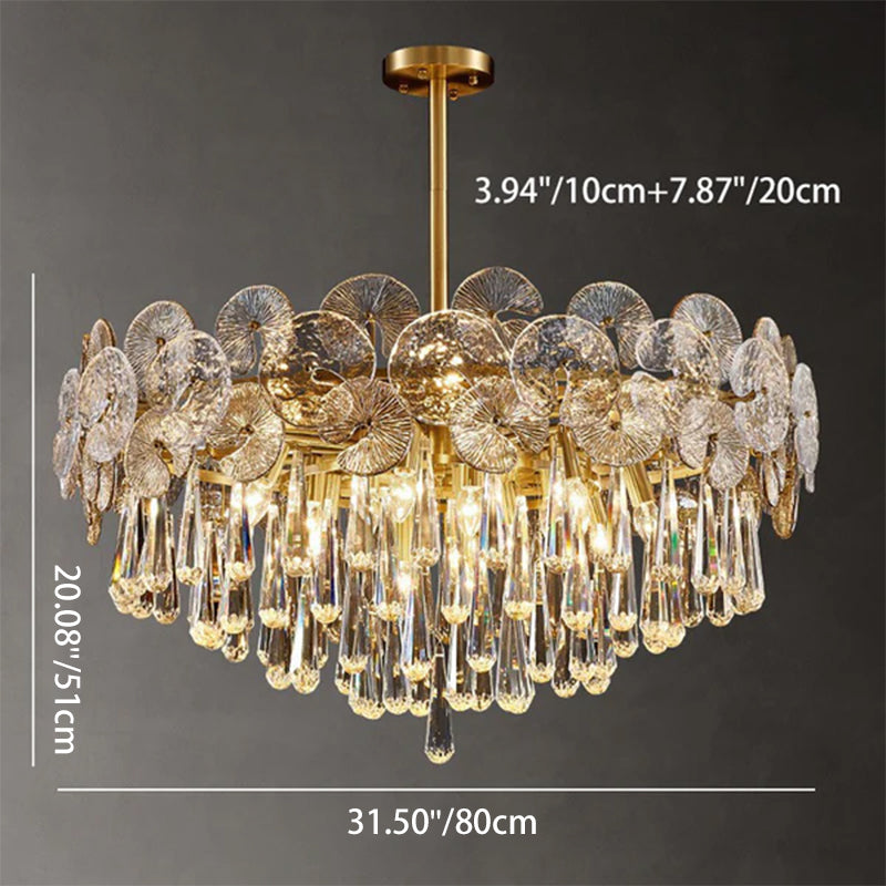 Elegant Copper & Crystal Round Teardrop Chandelier for Living Room