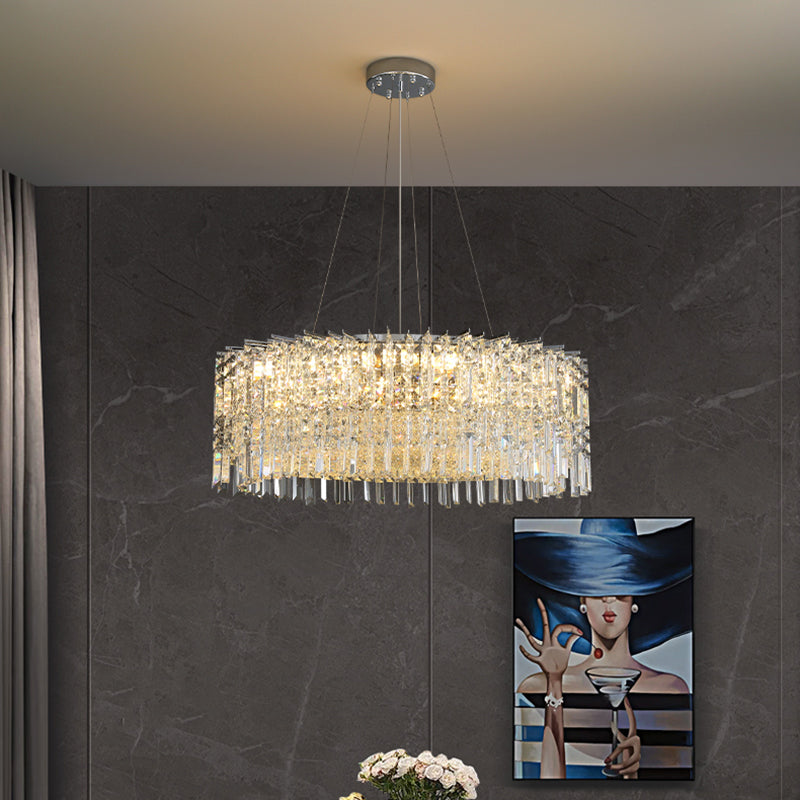 Modern Luxury Black Iron Crystal Round Chandelier for Bedroom Lighting