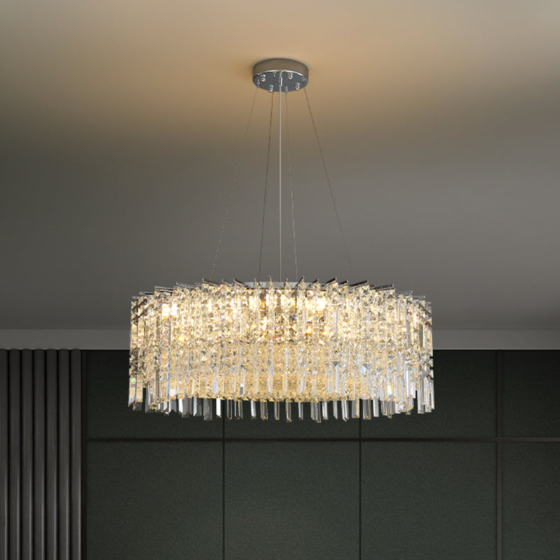 Modern Luxury Black Iron Crystal Round Chandelier for Bedroom Lighting