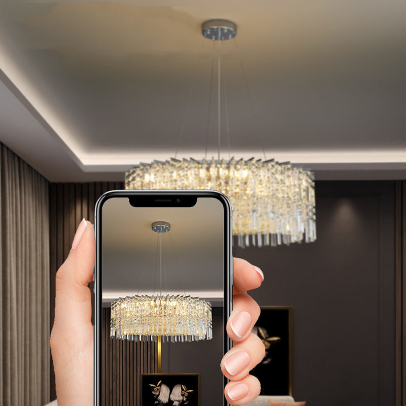 Modern Luxury Black Iron Crystal Round Chandelier for Bedroom Lighting