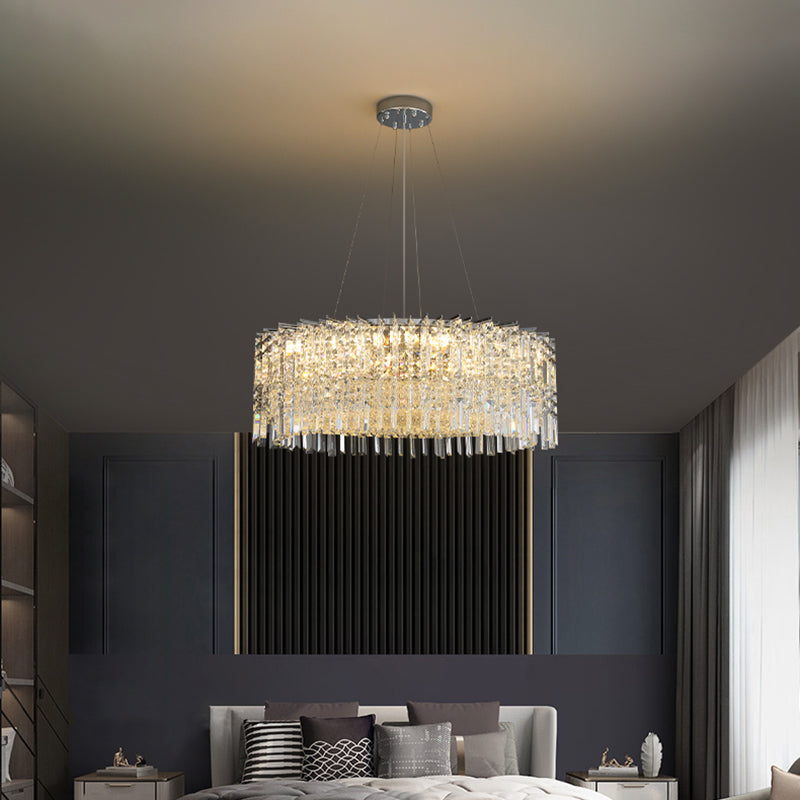 Modern Luxury Black Iron Crystal Round Chandelier for Bedroom Lighting