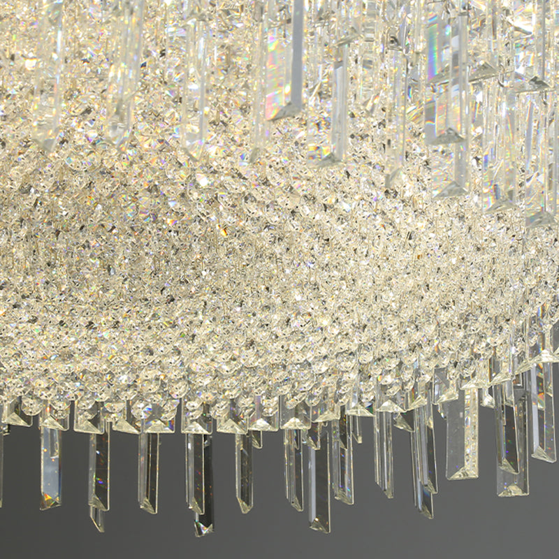 Modern Luxury Black Iron Crystal Round Chandelier for Bedroom Lighting