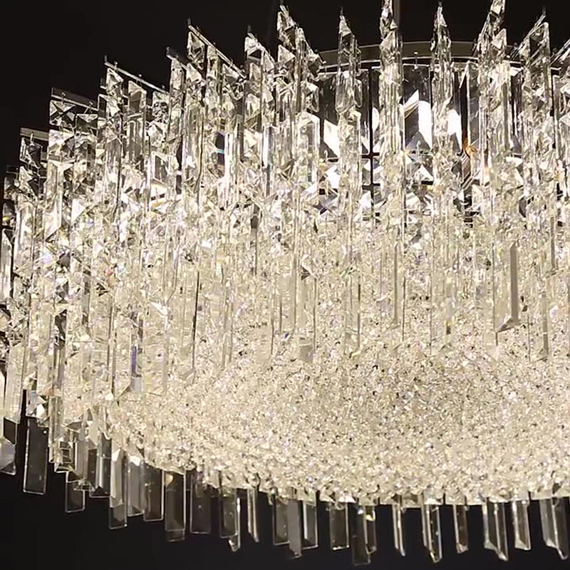 Modern Luxury Black Iron Crystal Round Chandelier for Bedroom Lighting