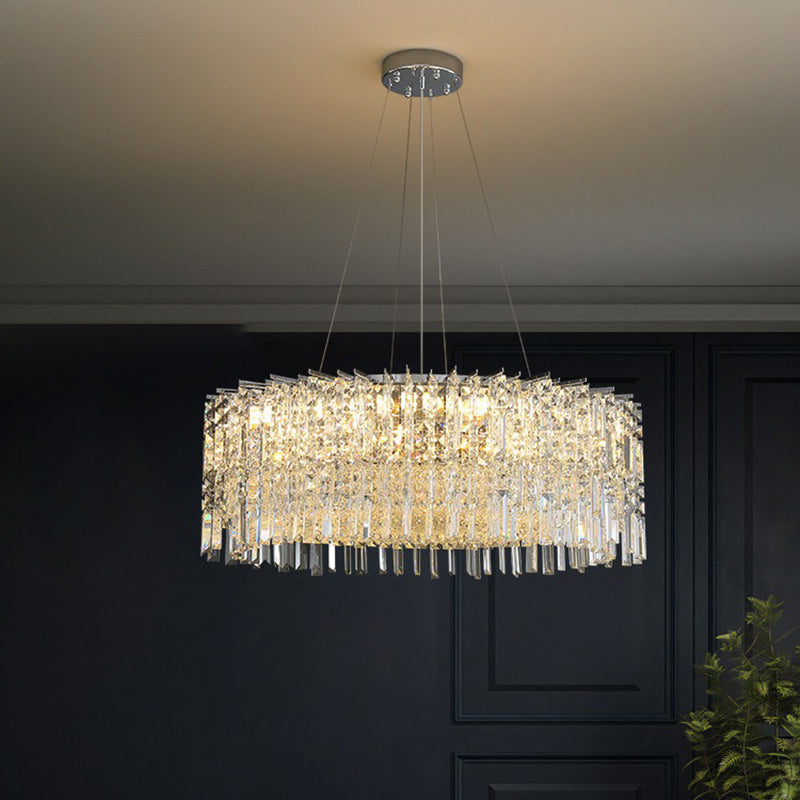 Modern Luxury Black Iron Crystal Round Chandelier for Bedroom Lighting