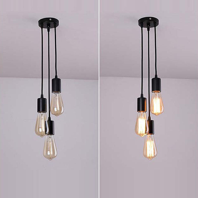 Retro Industrial Iron Glass Linear 3-Light Chandelier for Living Room