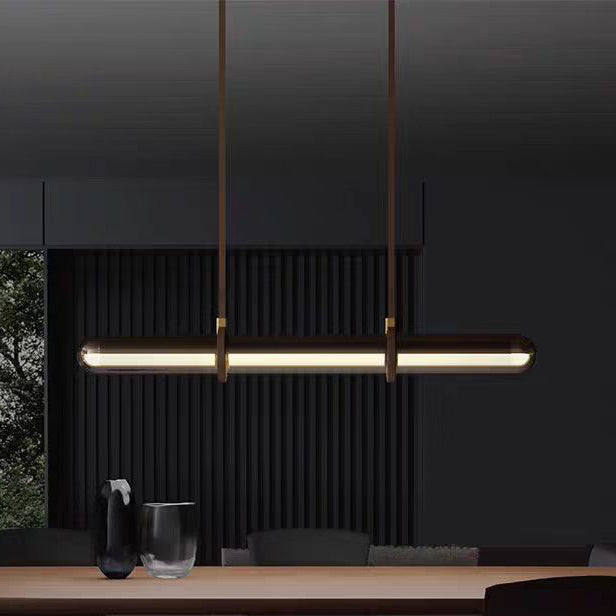 Contemporary White PU Leather LED Linear Chandelier for Dining Room