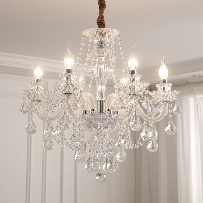Modern Silver Metal Crystal Round Chandelier for Living Room 6/8/10 Lights