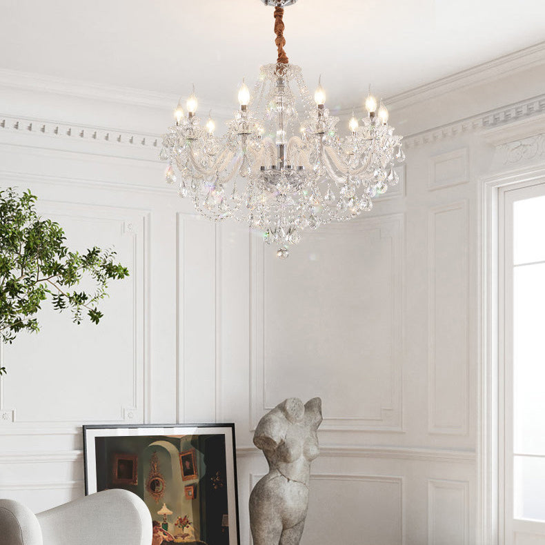 Modern Silver Metal Crystal Round Chandelier for Living Room 6/8/10 Lights