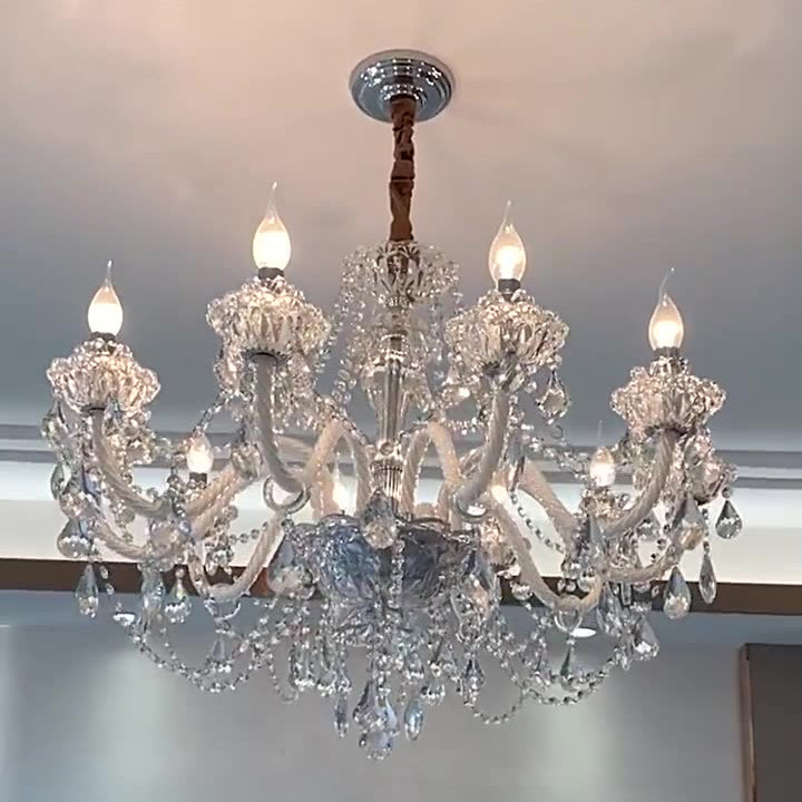 Modern Silver Metal Crystal Round Chandelier for Living Room 6/8/10 Lights