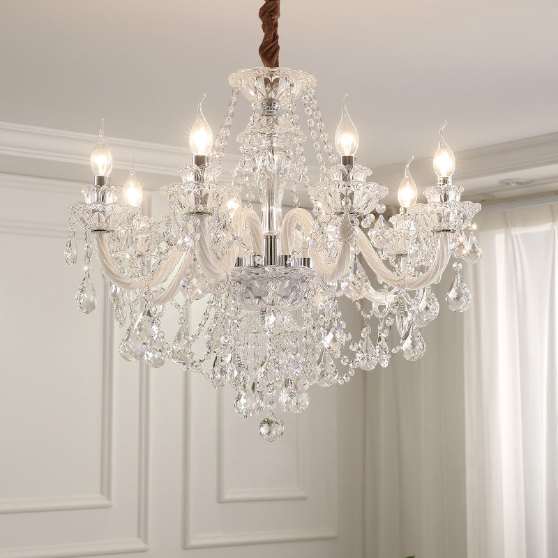 Modern Silver Metal Crystal Round Chandelier for Living Room 6/8/10 Lights