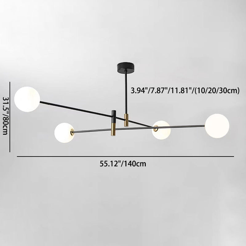 Scandinavian Glass & Iron Chandelier, 4/6/8 Lights for Living Room
