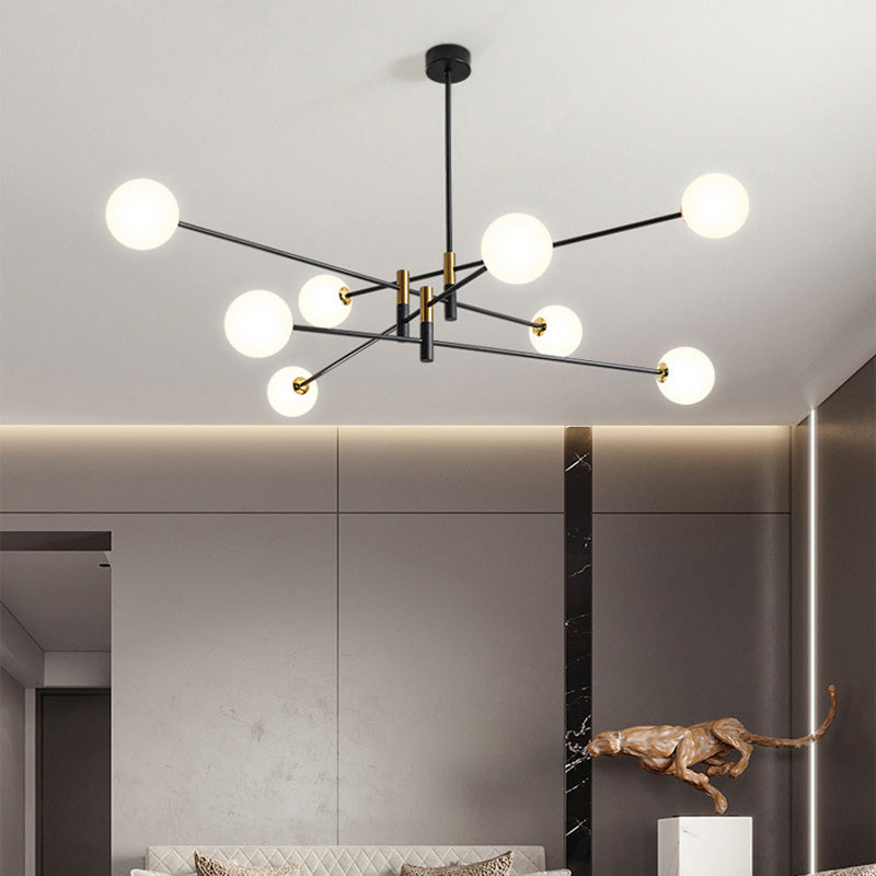 Scandinavian Glass & Iron Chandelier, 4/6/8 Lights for Living Room