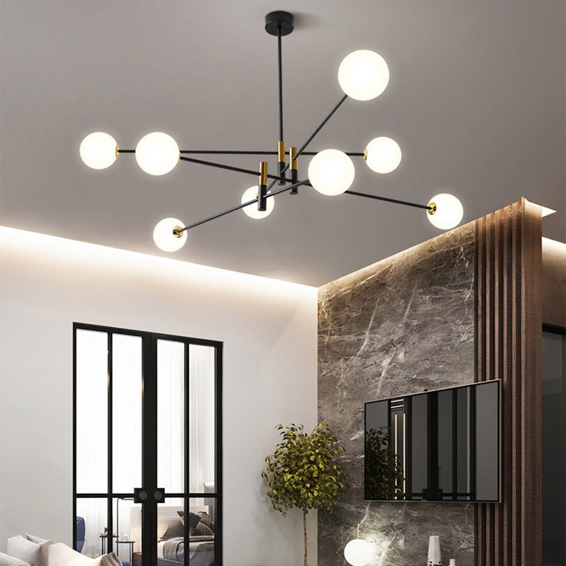 Scandinavian Glass & Iron Chandelier, 4/6/8 Lights for Living Room