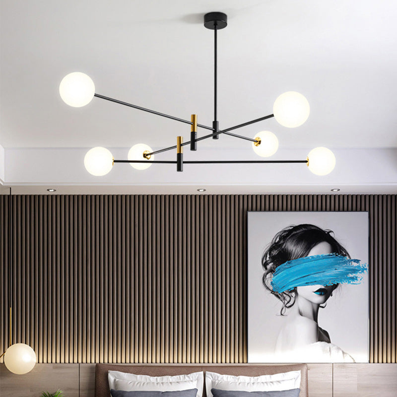 Scandinavian Glass & Iron Chandelier, 4/6/8 Lights for Living Room