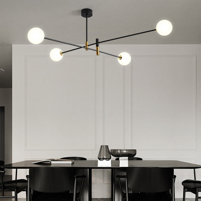 Scandinavian Glass & Iron Chandelier, 4/6/8 Lights for Living Room
