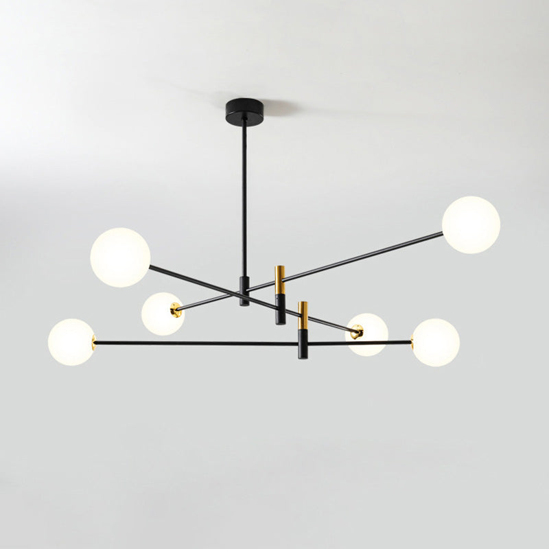 Scandinavian Glass & Iron Chandelier, 4/6/8 Lights for Living Room