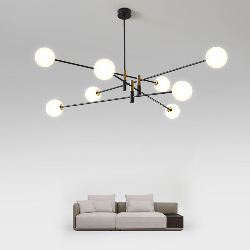 Scandinavian Glass & Iron Chandelier, 4/6/8 Lights for Living Room