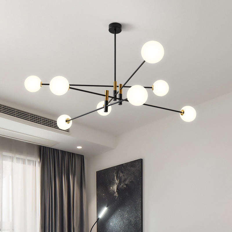Scandinavian Glass & Iron Chandelier, 4/6/8 Lights for Living Room
