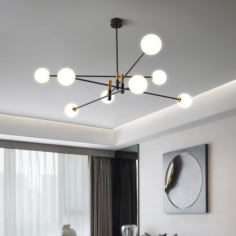 Scandinavian Glass & Iron Chandelier, 4/6/8 Lights for Living Room