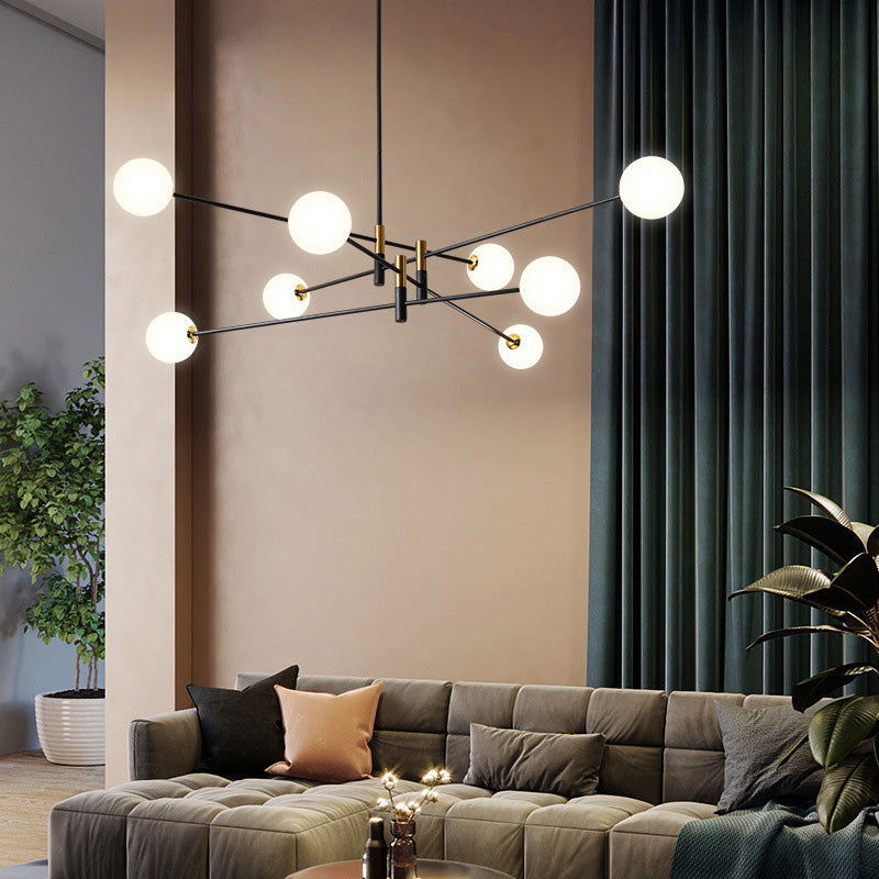 Scandinavian Glass & Iron Chandelier, 4/6/8 Lights for Living Room