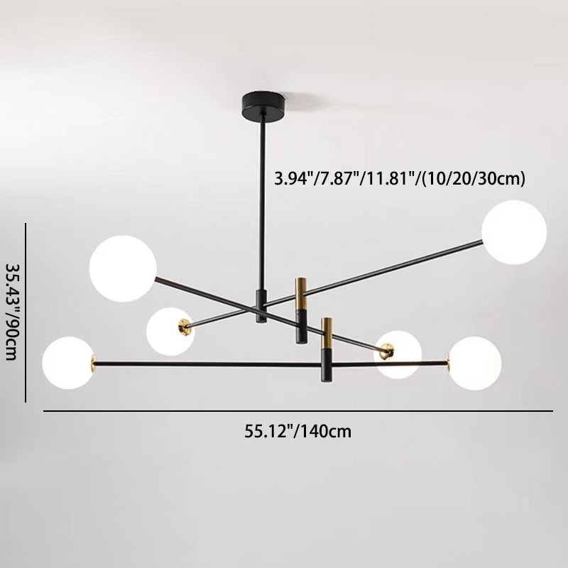 Scandinavian Glass & Iron Chandelier, 4/6/8 Lights for Living Room