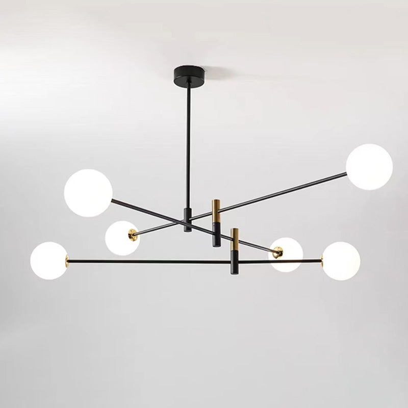 Scandinavian Glass & Iron Chandelier, 4/6/8 Lights for Living Room