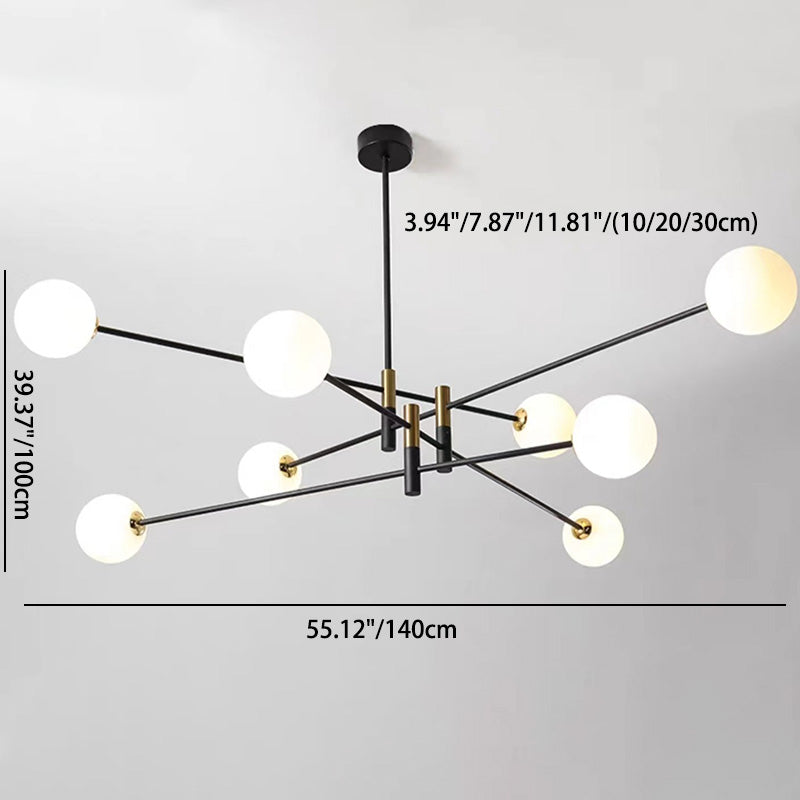 Scandinavian Glass & Iron Chandelier, 4/6/8 Lights for Living Room