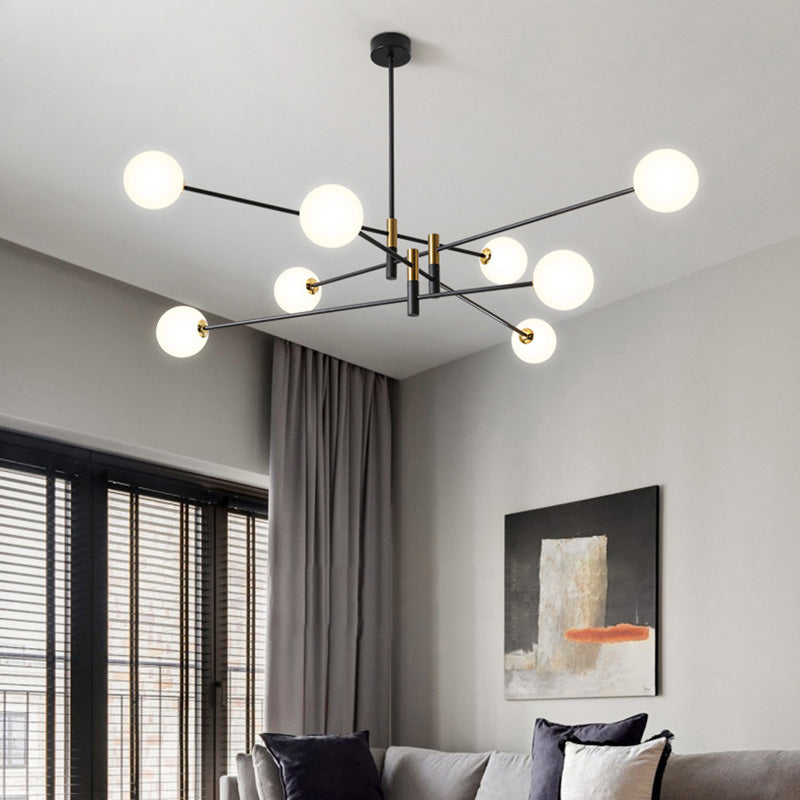 Scandinavian Glass & Iron Chandelier, 4/6/8 Lights for Living Room
