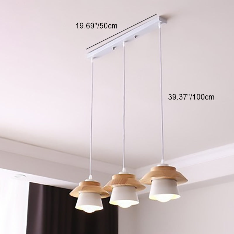 Scandinavian Macaron 3-Light Rubberwood Iron Chandelier for Bedroom
