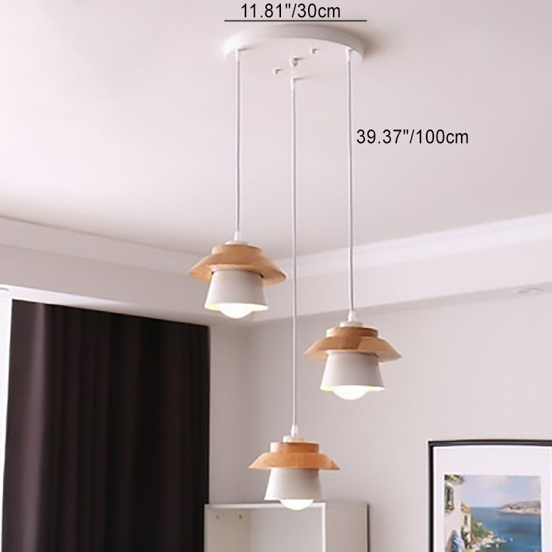Scandinavian Macaron 3-Light Rubberwood Iron Chandelier for Bedroom