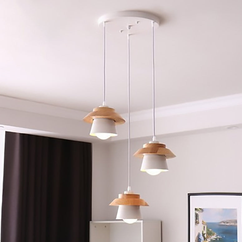 Scandinavian Macaron 3-Light Rubberwood Iron Chandelier for Bedroom