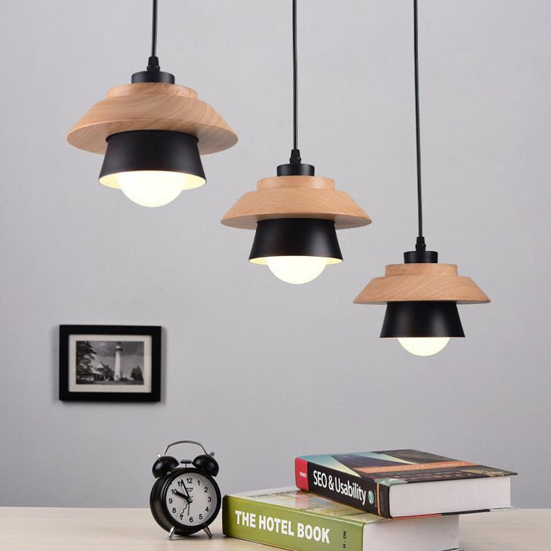 Scandinavian Macaron 3-Light Rubberwood Iron Chandelier for Bedroom