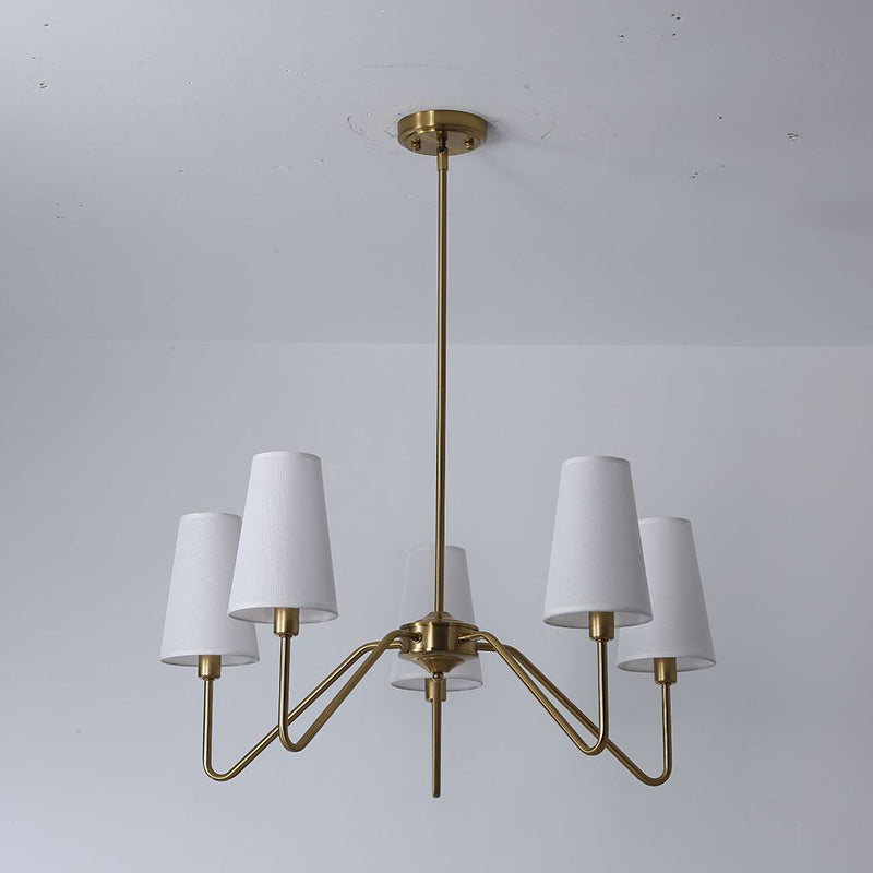 Rustic Antique Iron Chandelier with Fabric Shades for Living Room Decor