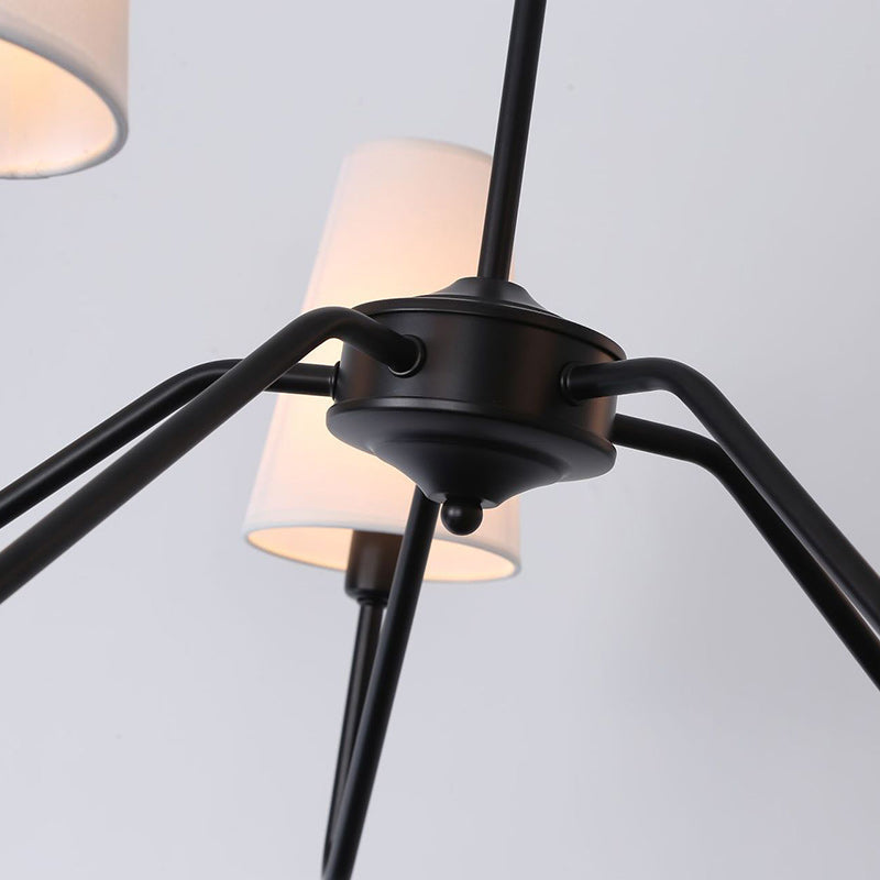 Rustic Antique Iron Chandelier with Fabric Shades for Living Room Decor