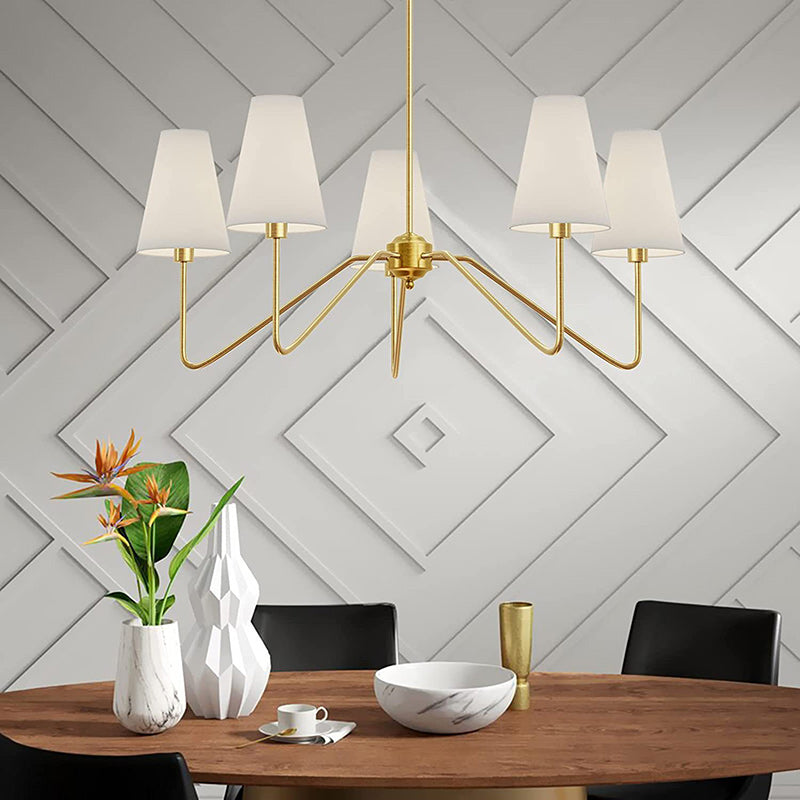 Rustic Antique Iron Chandelier with Fabric Shades for Living Room Decor