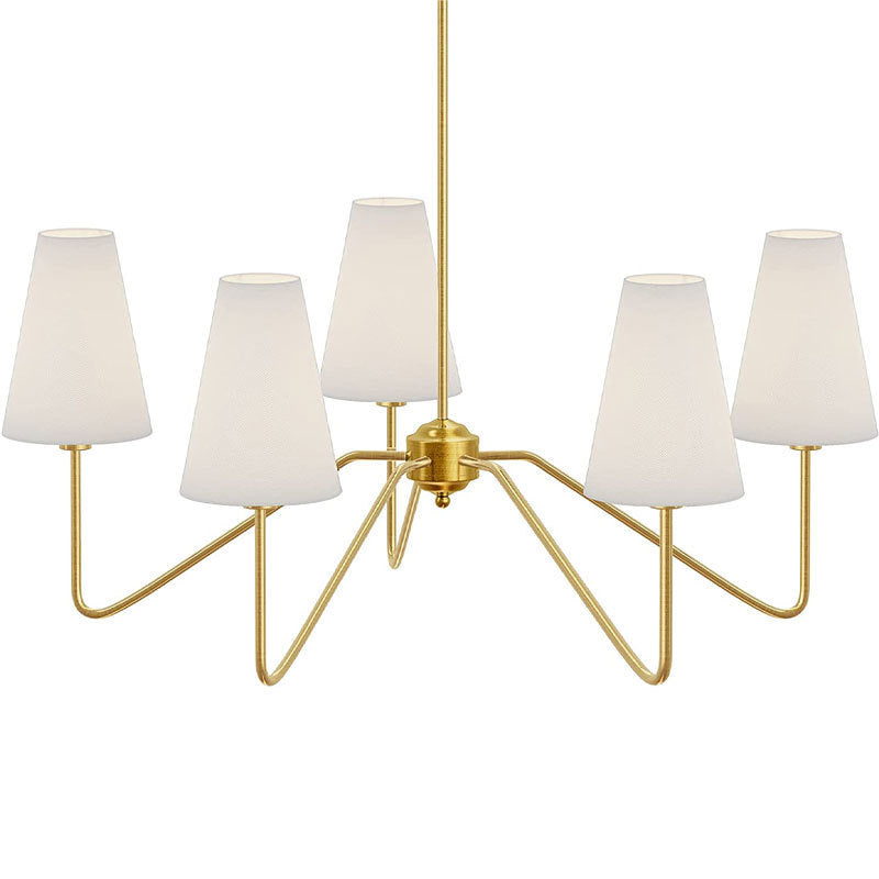 Rustic Antique Iron Chandelier with Fabric Shades for Living Room Decor