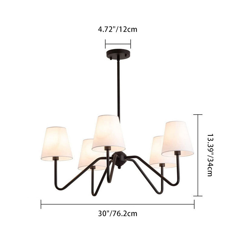 Rustic Antique Iron Chandelier with Fabric Shades for Living Room Decor