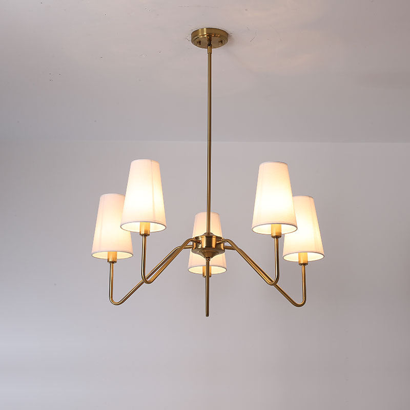 Rustic Antique Iron Chandelier with Fabric Shades for Living Room Decor