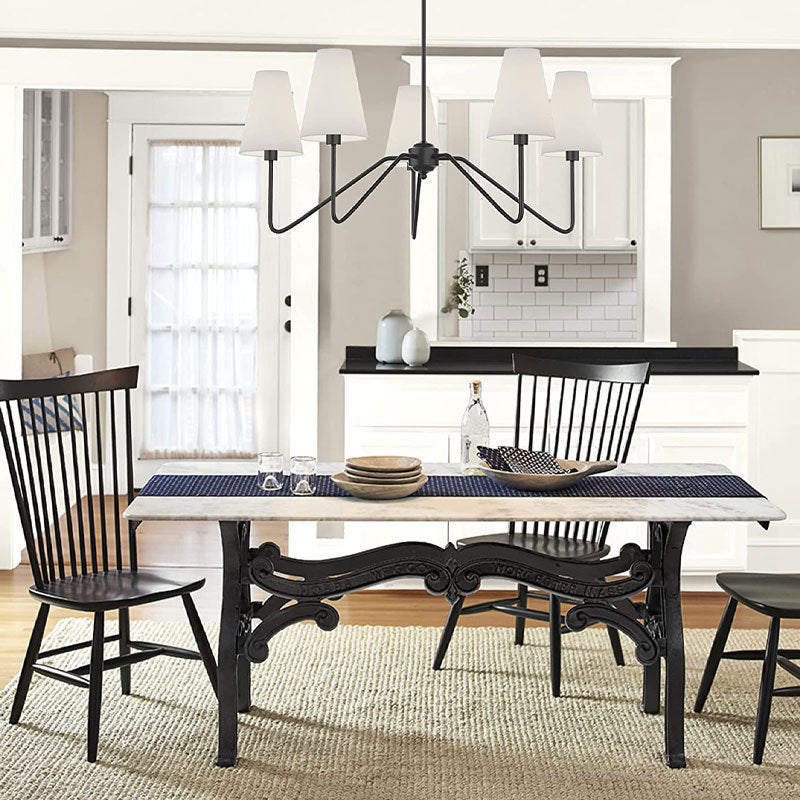 Rustic Antique Iron Chandelier with Fabric Shades for Living Room Decor