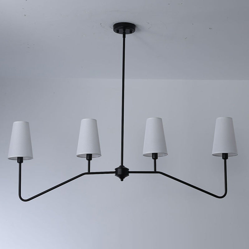 Rustic Antique Iron Chandelier with Fabric Shades for Living Room Decor