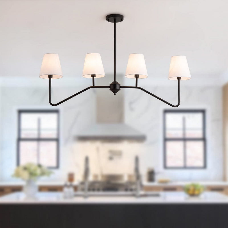 Rustic Antique Iron Chandelier with Fabric Shades for Living Room Decor