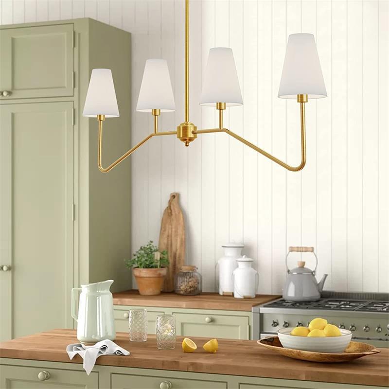 Rustic Antique Iron Chandelier with Fabric Shades for Living Room Decor