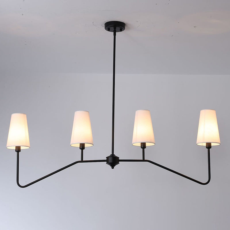 Rustic Antique Iron Chandelier with Fabric Shades for Living Room Decor