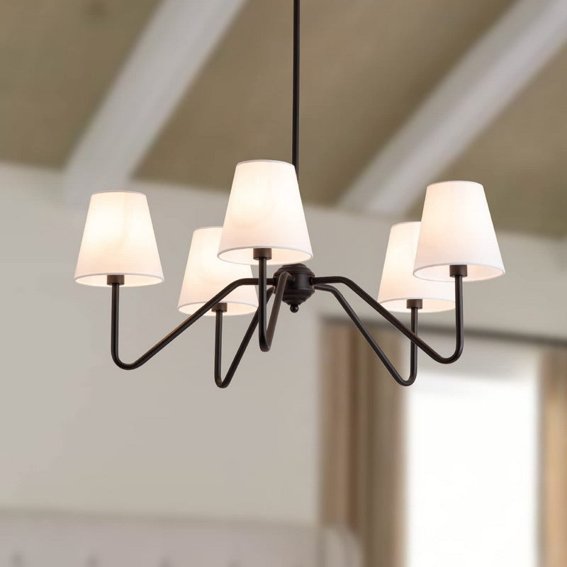 Rustic Antique Iron Chandelier with Fabric Shades for Living Room Decor