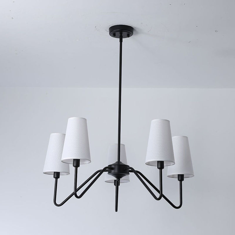 Rustic Antique Iron Chandelier with Fabric Shades for Living Room Decor